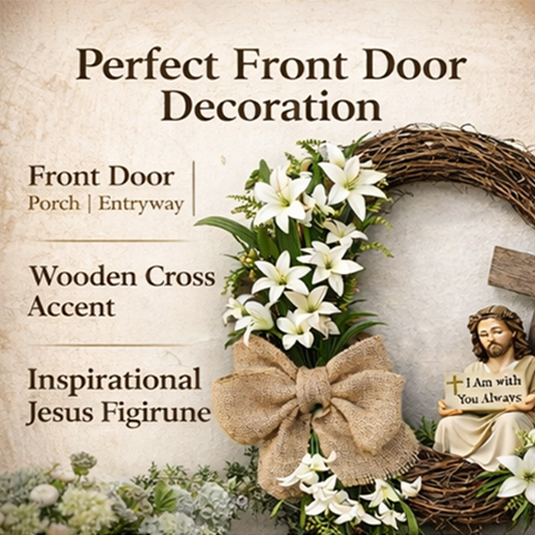 Easter Christian Wreath with Jesus Figurine