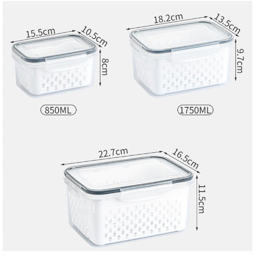 💖🔥Household transparent plastic food storage box-Including drain basket💧