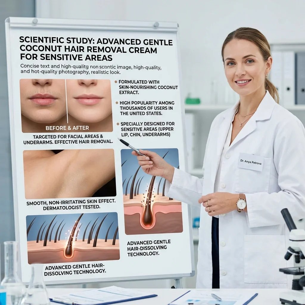 🥥 Painless Hair Removal — Face, Underarms, Legs, & Intimate Areas — Gentle Growth Inhibition: Coconut Hair Removal Cream