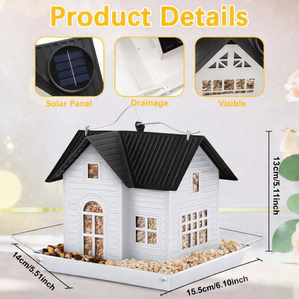 🏠Solar‐Powered Hanging Bird Feeder with Glow – Sturdy Metal Hopper Design🌙🐦