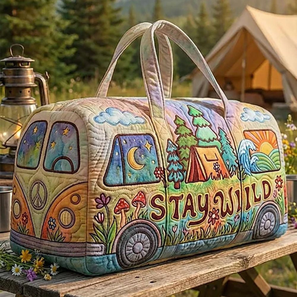🎁Hippie Van Quilted Duffle Bag | Soft Travel Bag for Women & Men