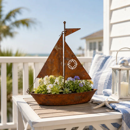 🎁Last Day 49% OFF🌼Rustic Sailboat Metal Planter