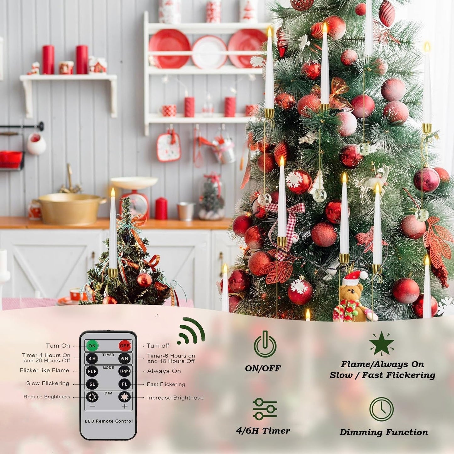 🎄Christmas Tree Led Candles with Clear Crystal Ball Hook