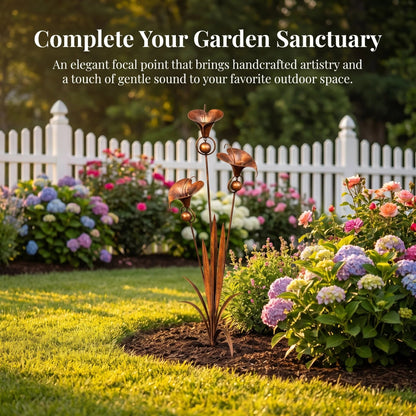 ⏰ 30% OFF – Limited Time Only✨🌼Flamed Copper Three Calla Lilies Garden Stake with Bells🔔