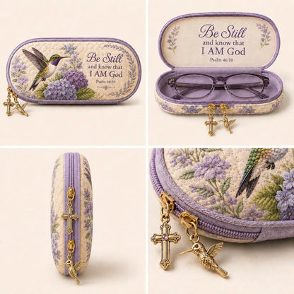 ✝️ Be Still Hummingbird Quilted Glasses Case 💜