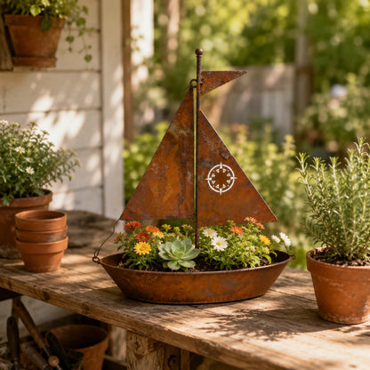 🎁Last Day 49% OFF🌼Rustic Sailboat Metal Planter