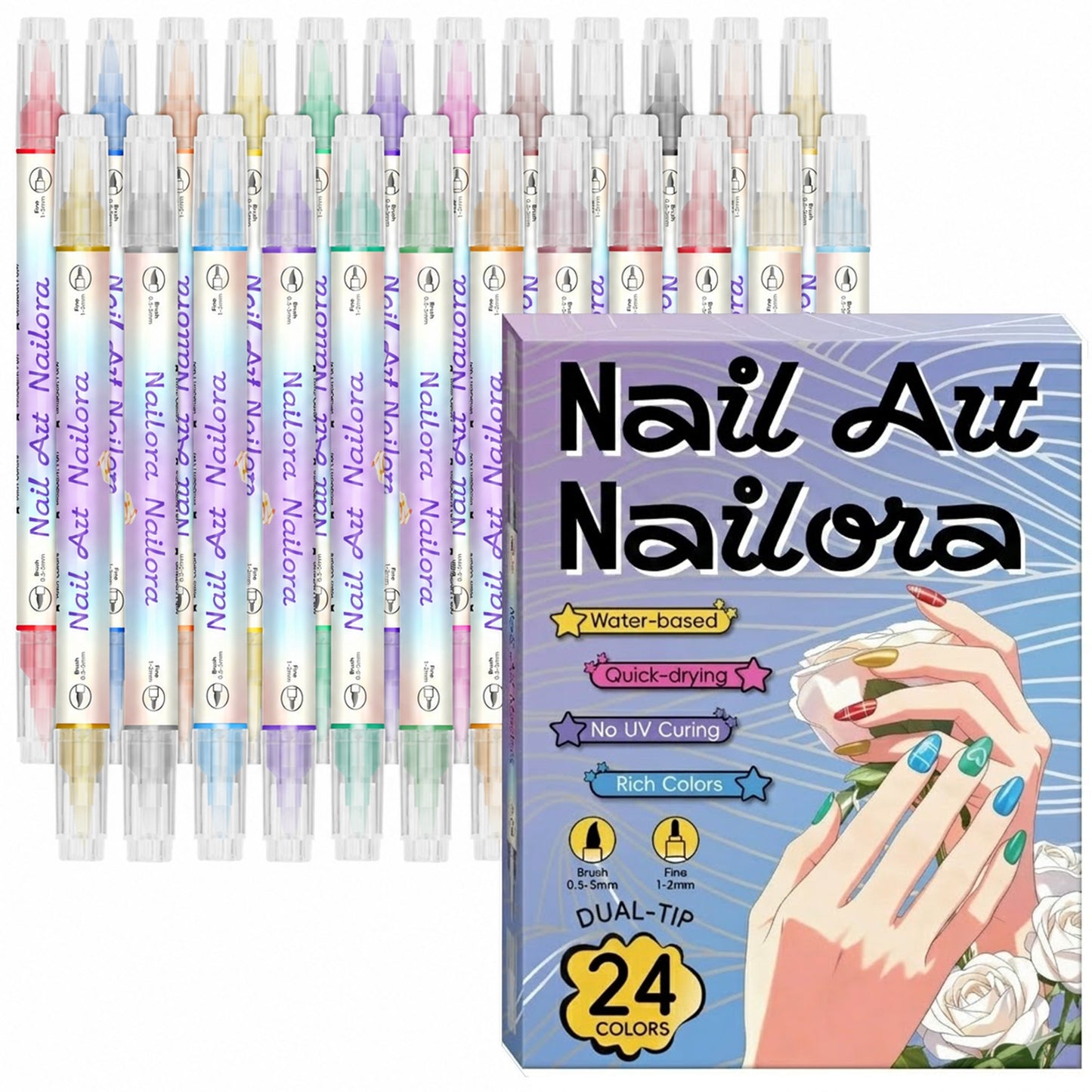 12/24 Colors Nail Art Pens – DIY 3D Nailora for Drawing, Dotting & Manicure