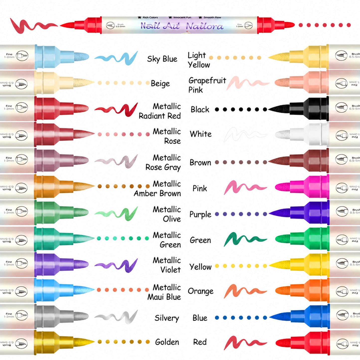 12/24 Colors Nail Art Pens – DIY 3D Nailora for Drawing, Dotting & Manicure