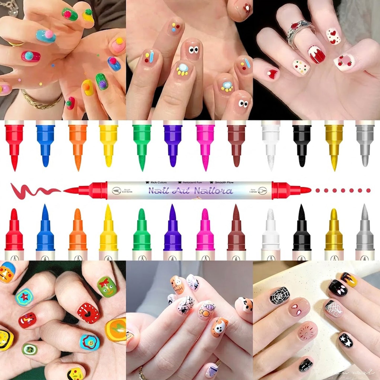 12/24 Colors Nail Art Pens – DIY 3D Nailora for Drawing, Dotting & Manicure