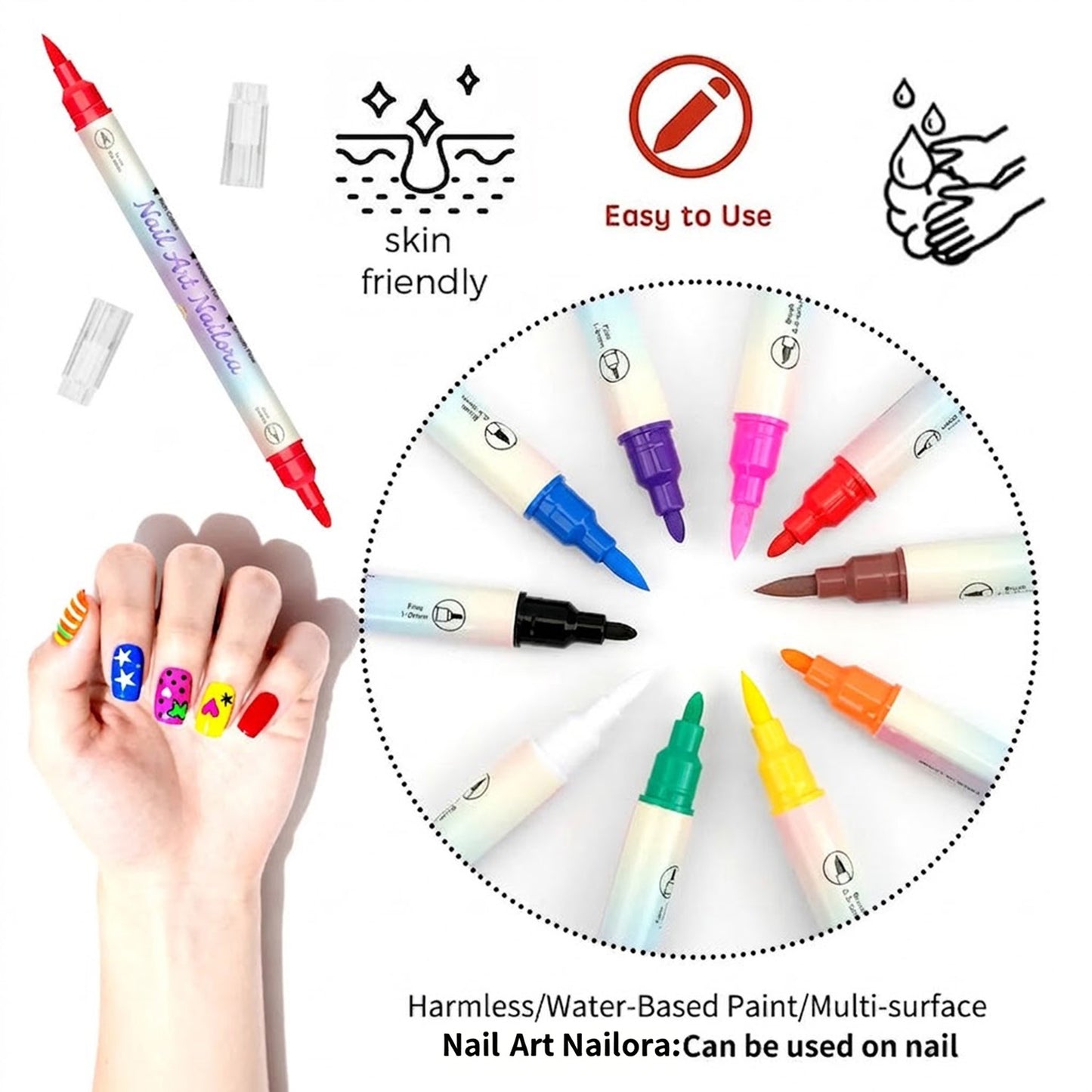 12/24 Colors Nail Art Pens – DIY 3D Nailora for Drawing, Dotting & Manicure