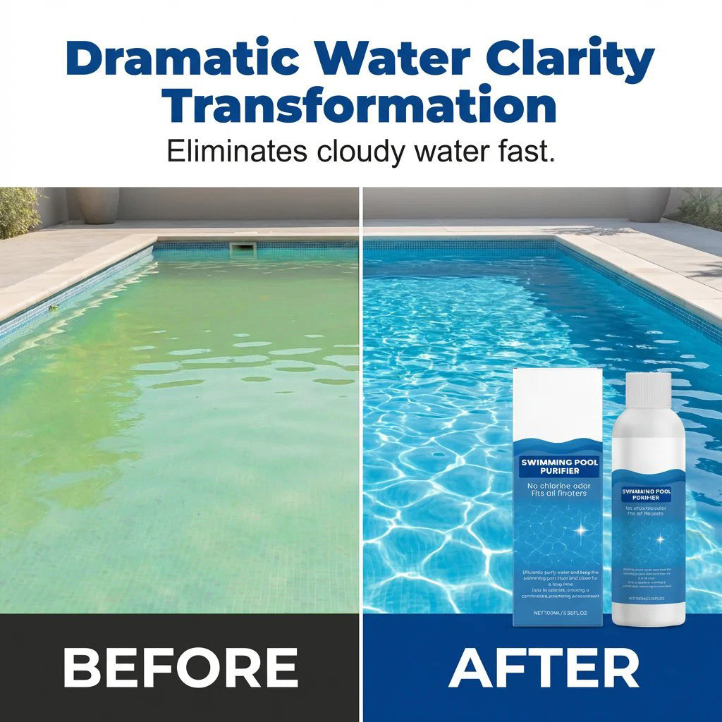 💧 Swimming Pool Purifying Liquid – Crystal Clear Water, Zero Hassle! ✨ Say goodbye to green water & harsh chemicals – just pure, fresh swimming every time. 🏊‍♂️💙