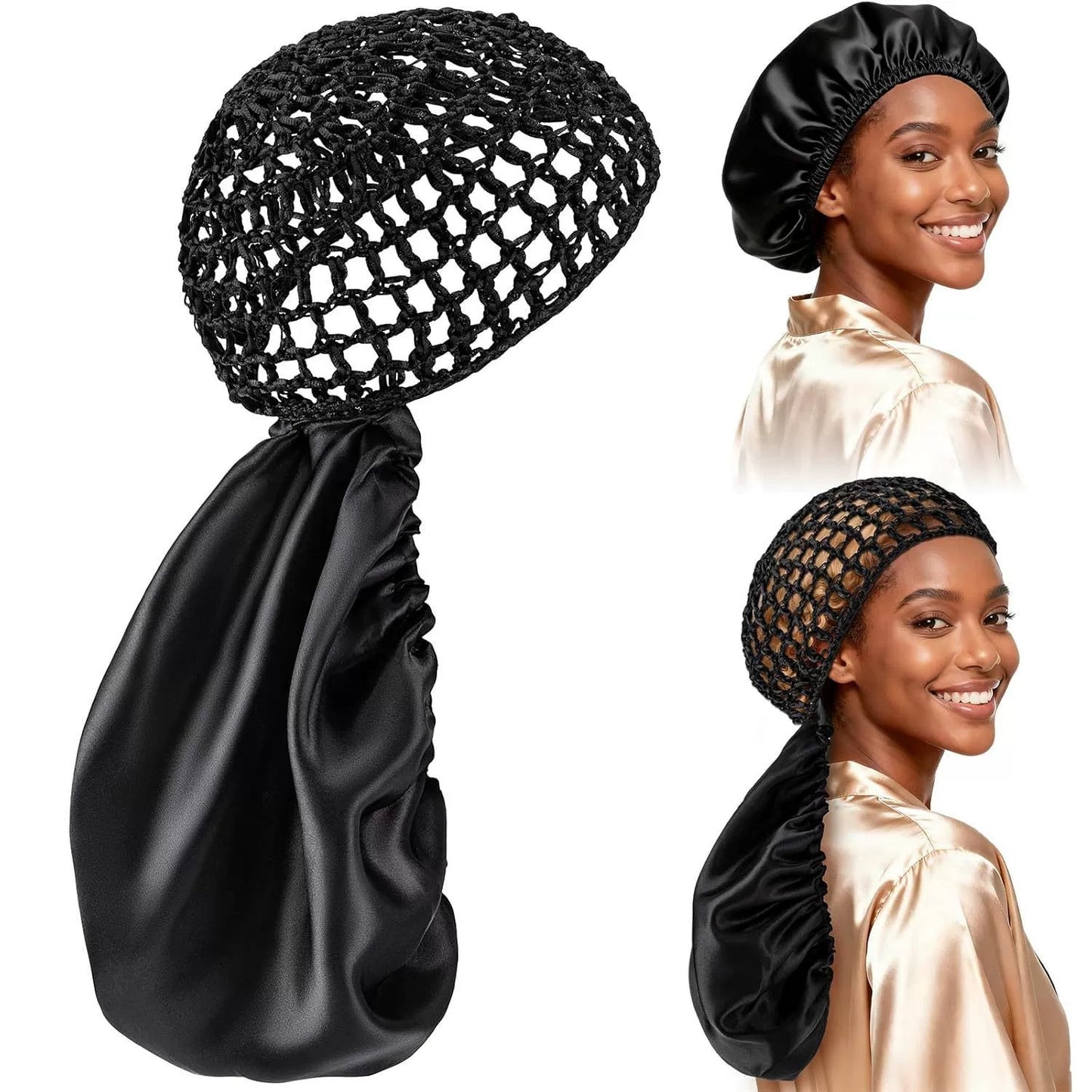 🔥HOT SALE 48% OFF -Detachable Satin Hair Wrap & Hair Net — 2-in-1 Design