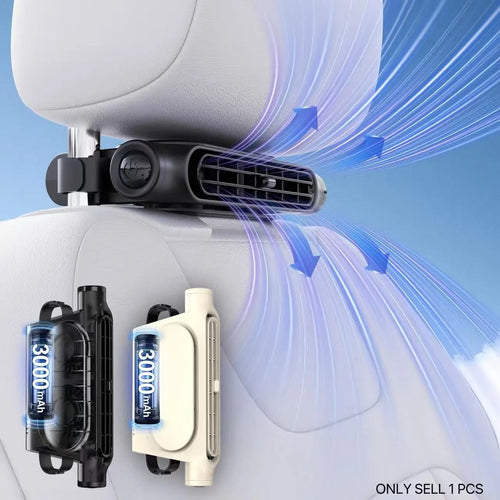 Portable Car Seat Cooler, Adjustable Car Fan, Battery Powered Fan with 3 Speed Wind Speed, Suitable for Most Cars, SUV, RV, Boat, Equipped with 3000mAh Battery