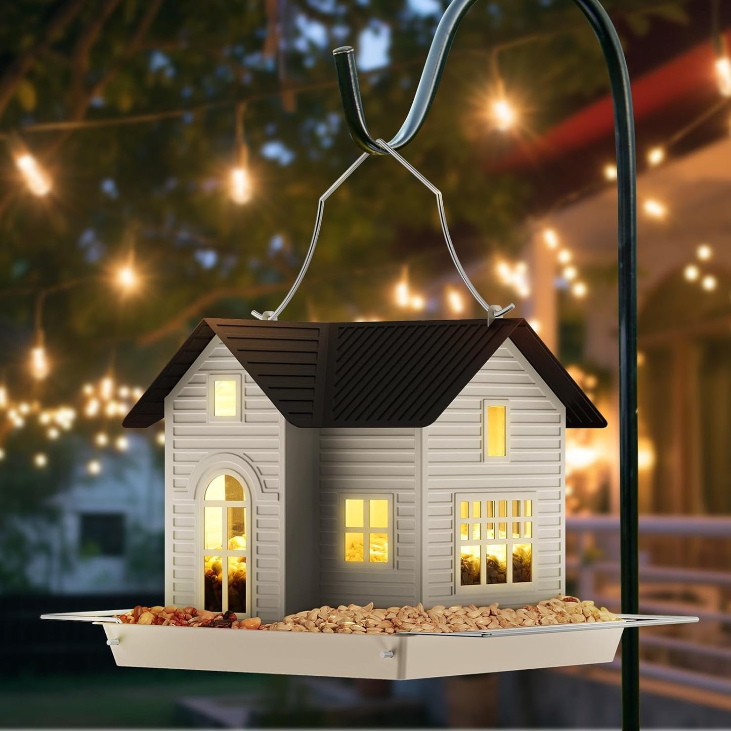 🎁  Last Day 60% OFF - 🏠Solar‐Powered Hanging Bird Feeder with Glow – Sturdy Metal Hopper Design🌙🐦