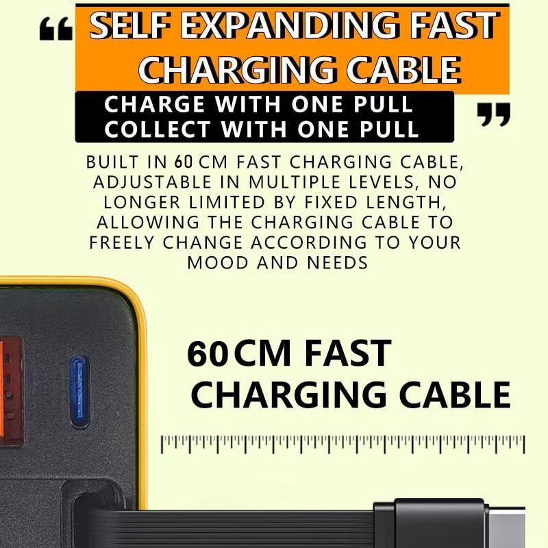 ⚡3 in 1 Charger Retractable 80W MAX Fast
