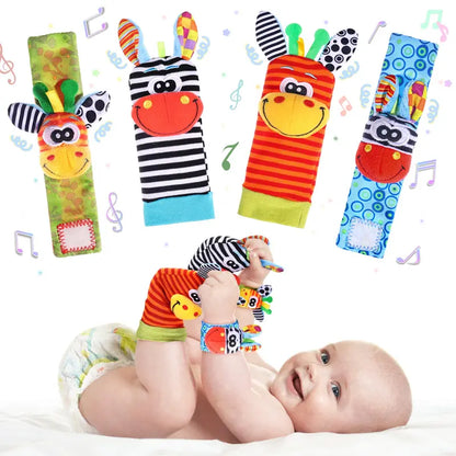 🔥Last Day 56% OFF - 👶🌈A set Newborn Baby Cartoon Animal Wrist Bell Rattle Socks