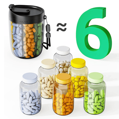 Last Day Promotion Pill Dispenser Bottle with 6 Compartments | Never Miss a Dose Again!