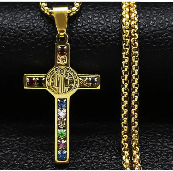 ✝️12 CRYSTAL CHRISTIAN CROSS NECKLACE✨