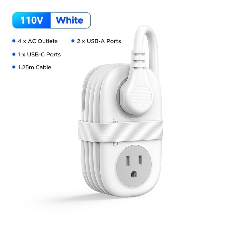 🔌7 in 1 Travel Power Strip, 4 Outlets 2 USB Ports