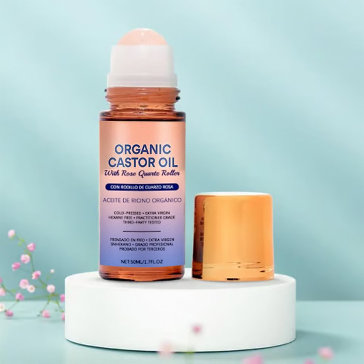 🏆#1 Best Seller ⏰Organic Golden Castor Oil Roll-On with Rose Quartz