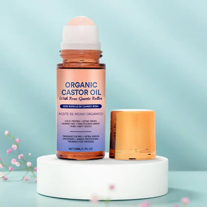 🏆#1 Best Seller ⏰Organic Golden Castor Oil Roll-On with Rose Quartz