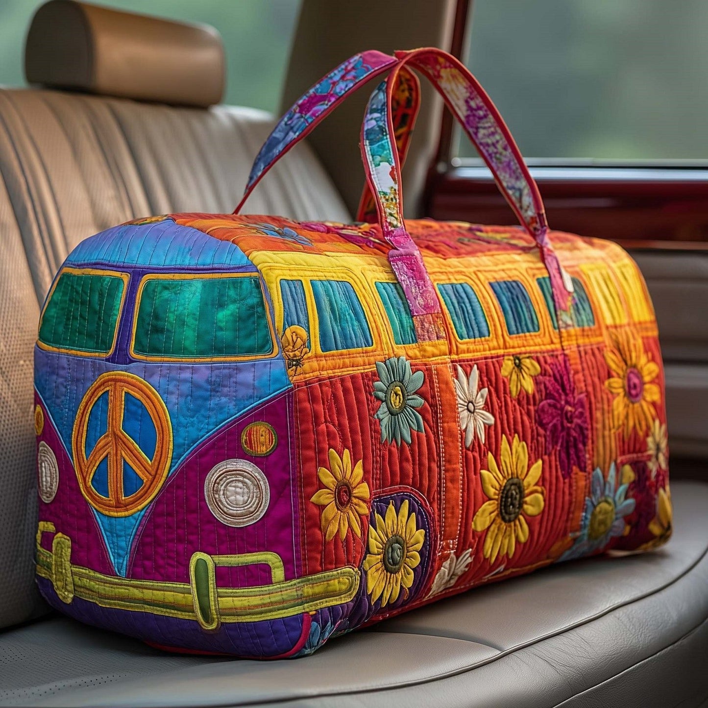 🎁Hippie Van Quilted Duffle Bag | Soft Travel Bag for Women & Men