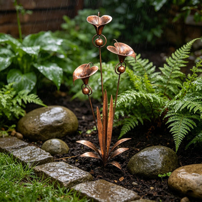 ⏰ 30% OFF – Limited Time Only✨🌼Flamed Copper Three Calla Lilies Garden Stake with Bells🔔
