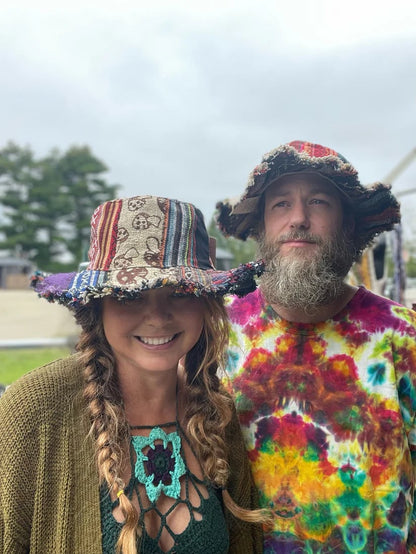 🎩Patchwork multicolored mushroom Hemp Hat with hidden pocket fedorahats🔥