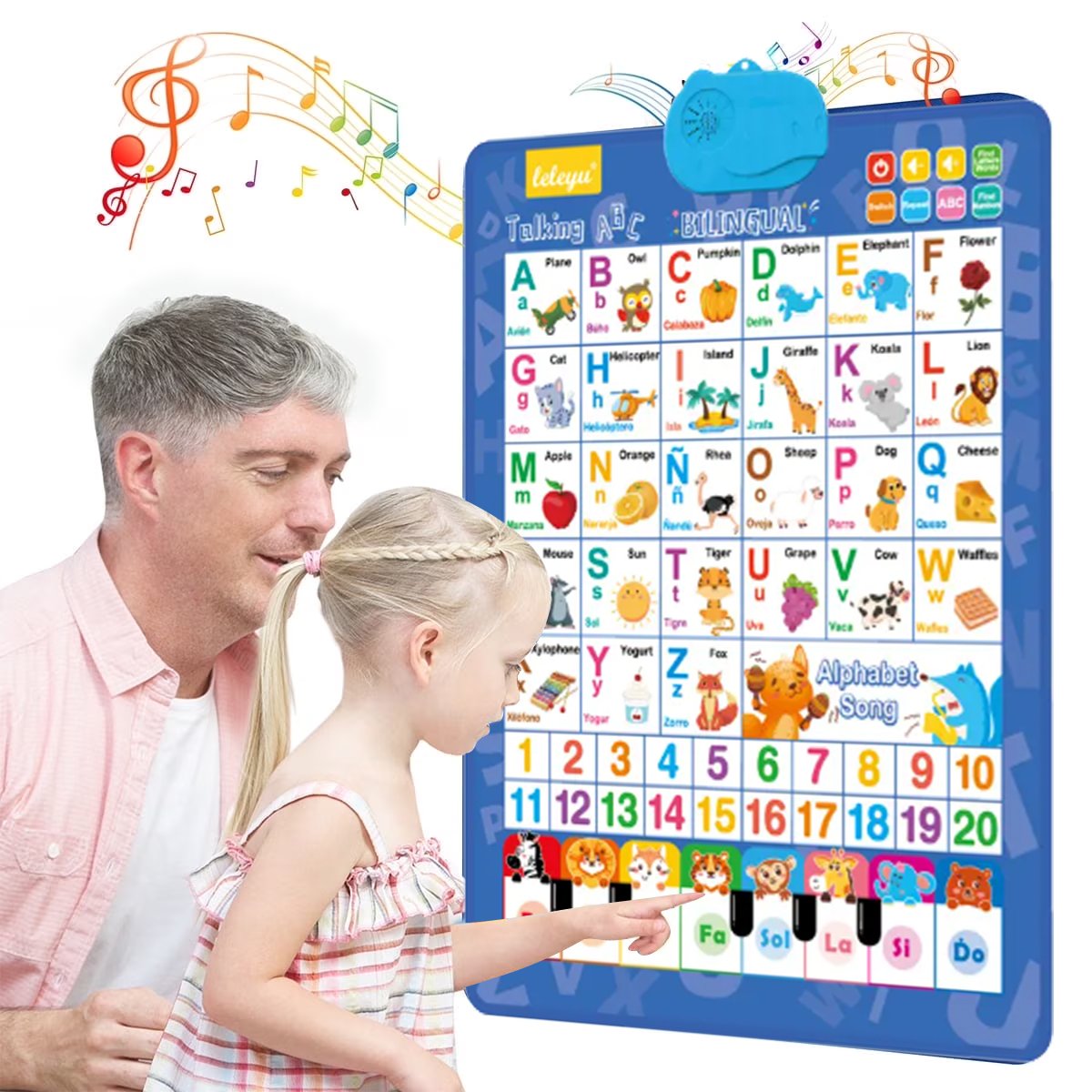 🚀2026 Talking Wall Chart for Kids – English & Spanish Learning Poster with Songs, ABCs, Numbers, Animal words & Piano