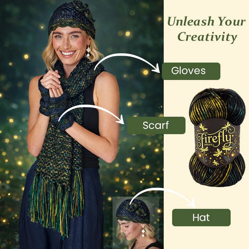 🔥LAST DAY 50% OFF - 🧶Aran Wool ‘Firefly’ Iridescent Shimmer Yarn: A Touch of Magic in Every Stitch💫