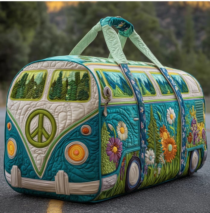 🎁Hippie Van Quilted Duffle Bag | Soft Travel Bag for Women & Men