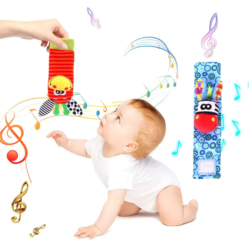 🔥Last Day 56% OFF - 👶🌈A set Newborn Baby Cartoon Animal Wrist Bell Rattle Socks