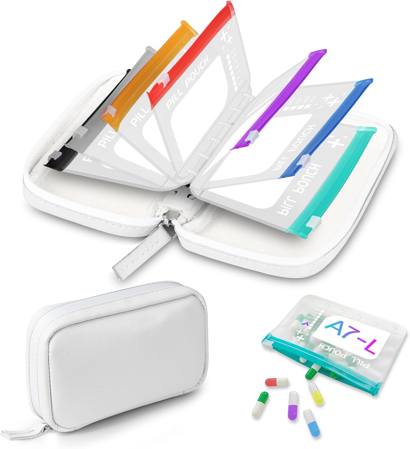 🏆Flash Sale⚡Waterproof Pill Organizer Pouch Set – 14 Removable, Color-Coded Bags, Easy to Label & Refill🔥