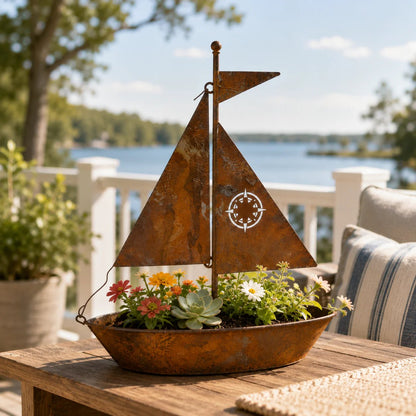 🎁Last Day 49% OFF🌼Rustic Sailboat Metal Planter