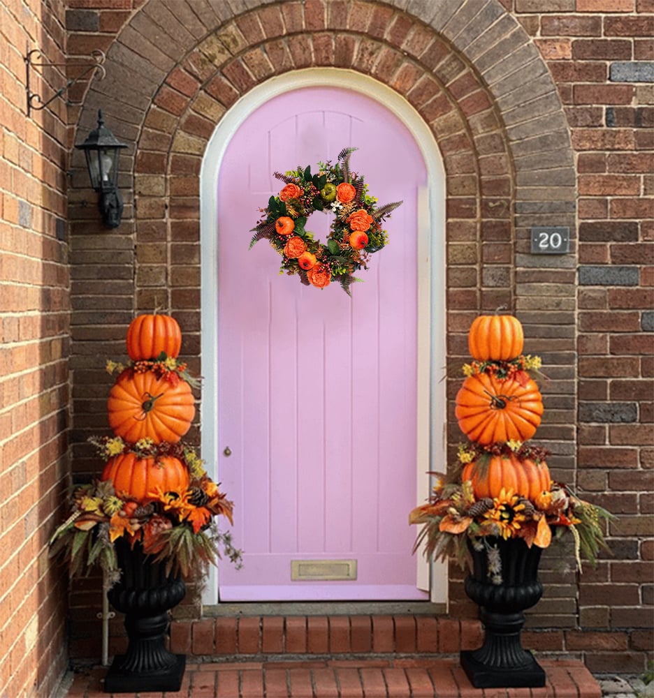 Autumn Wreath with Peonies and Pumpkin - Wreath for the whole year