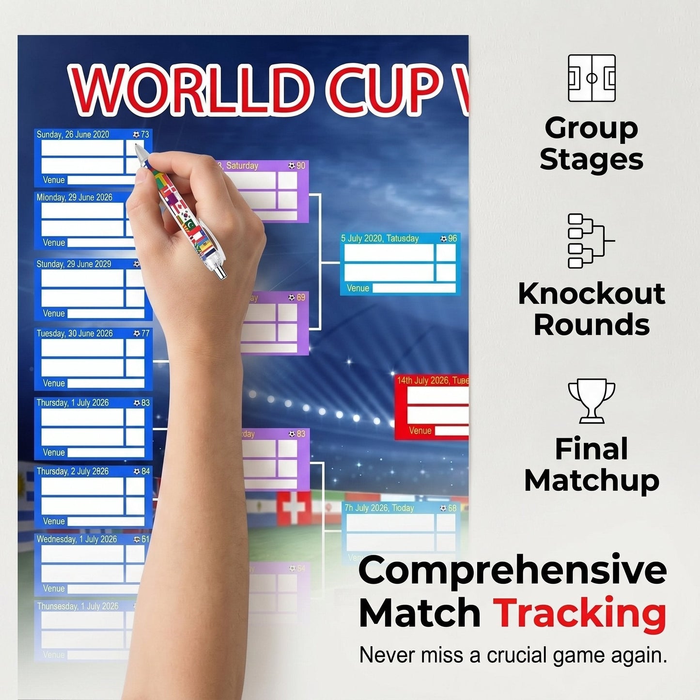 ⚽🏆 Ultimate 2026 Soccer Fan Wall Chart Kit – Group Stage & Knockout Posters (23.6” x 35.4”), Marker Pen & Mounting Strips Included 🎁