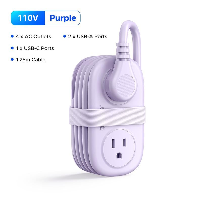 🔌7 in 1 Travel Power Strip, 4 Outlets 2 USB Ports