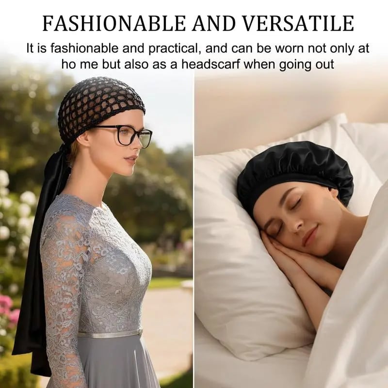 🔥HOT SALE 48% OFF -Detachable Satin Hair Wrap & Hair Net — 2-in-1 Design