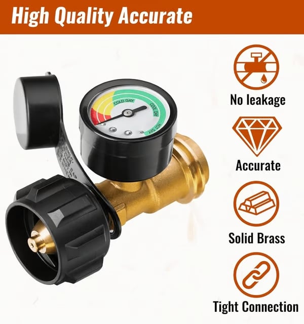 Universal Propane Tank Gauge for 5-40 Pound LP Tanks | Gas Level Indicator for Grill, Heater, RV Camper, QCC1/Type 1 Connection