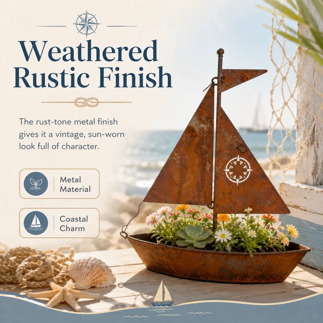 🎁Last Day 49% OFF🌼Rustic Sailboat Metal Planter