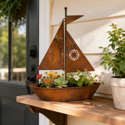 🎁Last Day 49% OFF🌼Rustic Sailboat Metal Planter