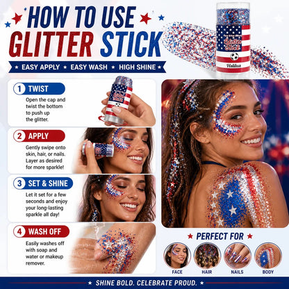 🦅4th of July Glitter Stick🇺🇸🎉Red, White & Blue Body & Hair Sparkle