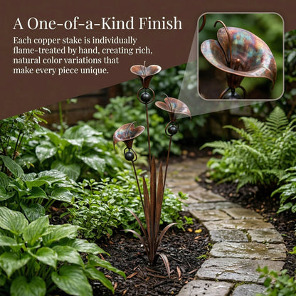 ⏰ 30% OFF – Limited Time Only✨🌼Flamed Copper Three Calla Lilies Garden Stake with Bells🔔