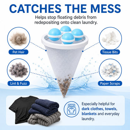 🧺 BUY 1 GET 1 FREE! 🧼 - 👚Floating Lint & Hair CatcherCatches Hair & Lint, Reusable & Protects Washing Machine/Drain 🚿