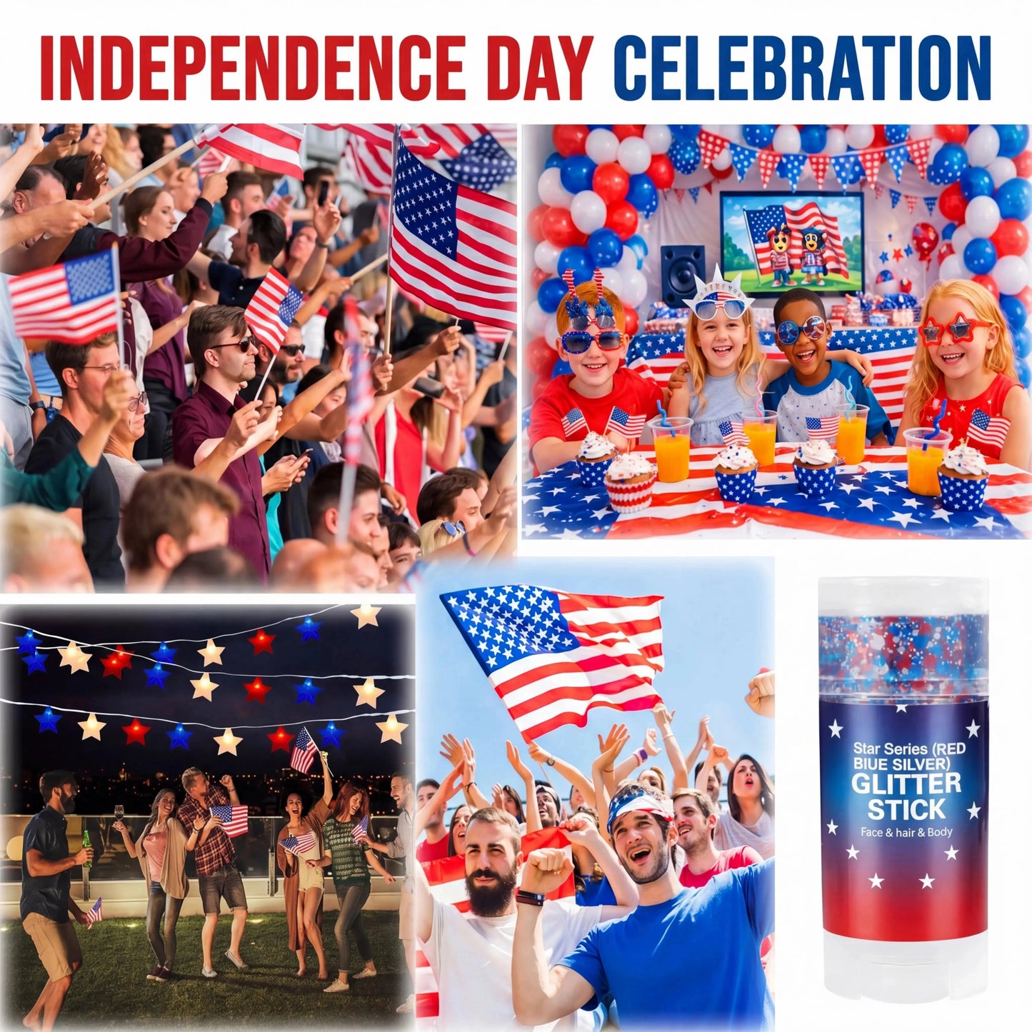 🦅4th of July Glitter Stick🇺🇸🎉Red, White & Blue Body & Hair Sparkle