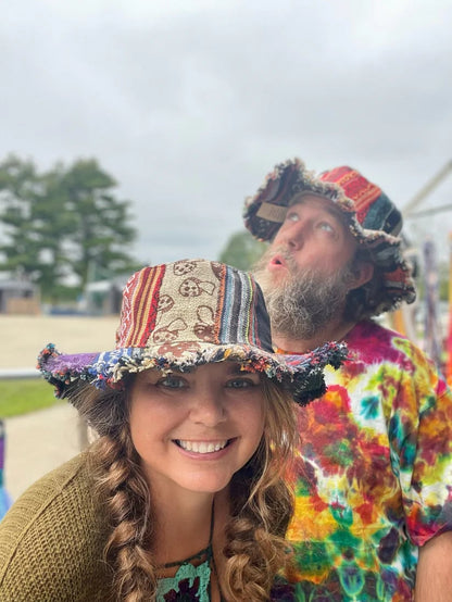🎩Patchwork multicolored mushroom Hemp Hat with hidden pocket fedorahats🔥