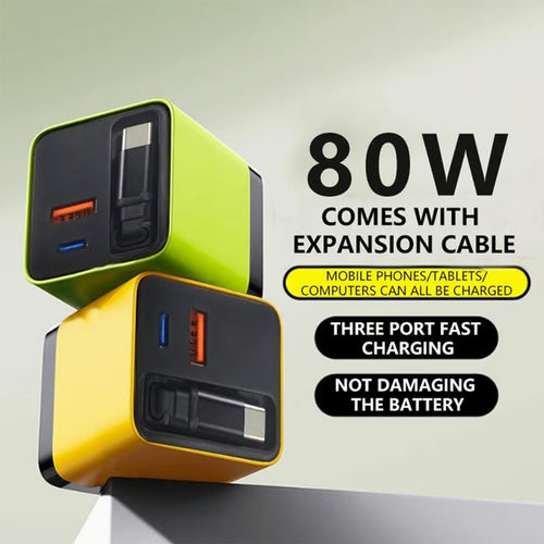 ⚡3 in 1 Charger Retractable 80W MAX Fast