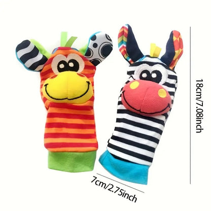 🔥Last Day 56% OFF - 👶🌈A set Newborn Baby Cartoon Animal Wrist Bell Rattle Socks