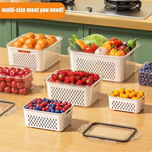 💖🔥Household transparent plastic food storage box-Including drain basket💧