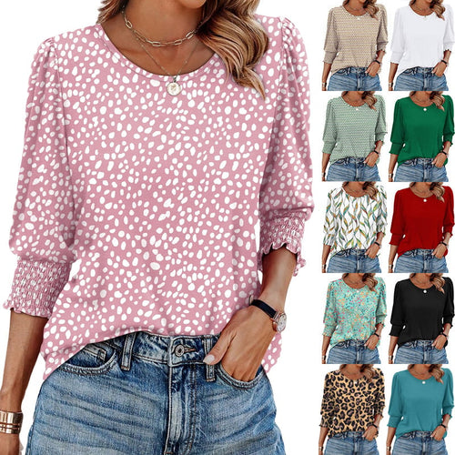 🔥Women Dressy Casual 3/4 Length Sleeve Blouses with Smocked Cuffs